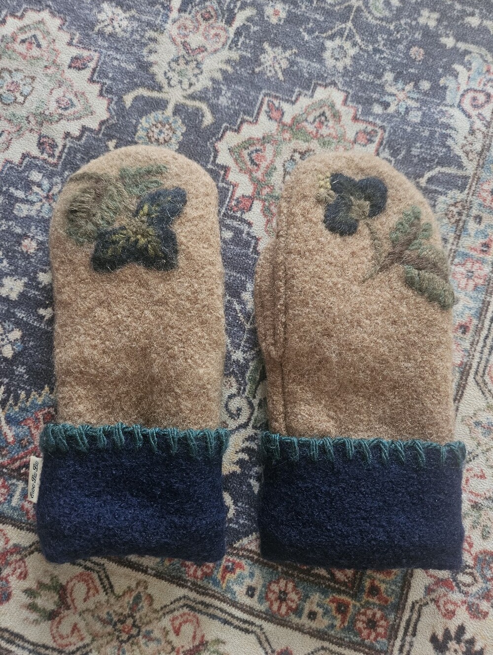 Ewe La La Felted Wool Gloves With Floral Design. 10inches.